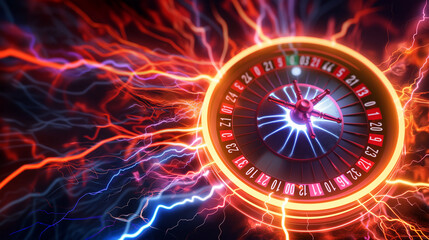 The Casino roulette wheel over the Lightning, casino background, Illustration
