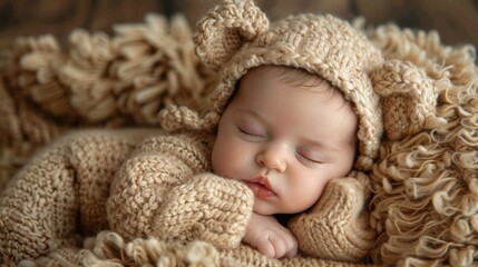 Cozy Sleeping Babies in Knitted Bear Outfits