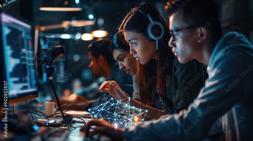 Poster a team of ai engineers working on a neural network model