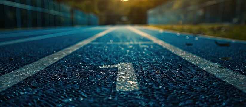 A running track featuring a lane numbered one in blue with abundant copy space image