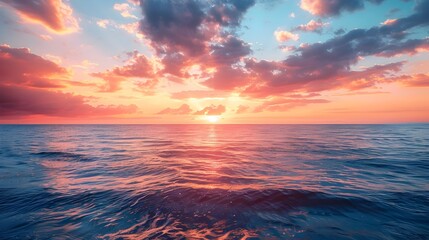 Obraz premium Serene Ocean Sunset with Gentle Waves and Vibrant Sky Symbolizing Tranquility and Peace