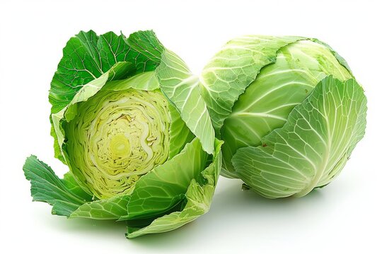 cabbage isolated on white background, Fresh Green Cabbage Isolated on White Background, generative ai