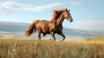 Obraz premium a majestic horse running freely in an open field, with its mane flowing in the wind