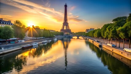 Fototapeta na wymiar Golden Hour Reflections: A Parisian Silhouette AI Generated