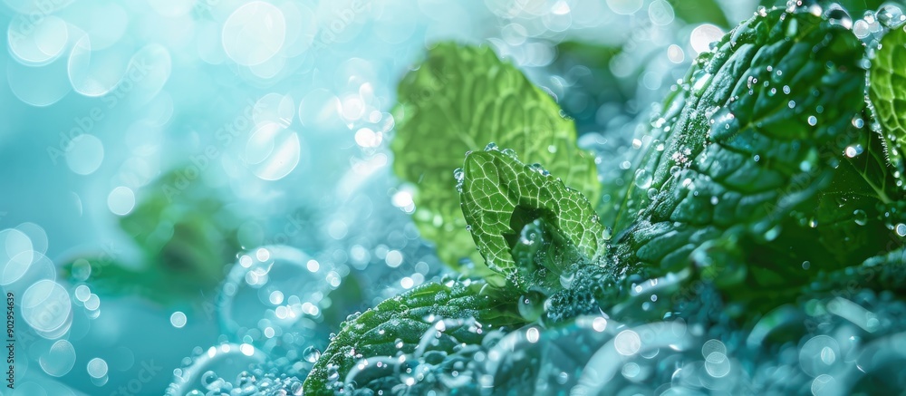 Poster background of mint water with foam for copy space image