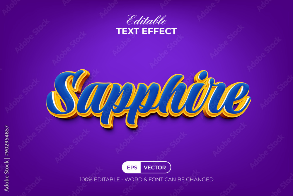 Poster sapphire text effect 3d style. editable text effect.