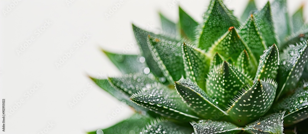 Poster Macro closeup of a Haworthia succulent cactus on a white backdrop with copy space image available