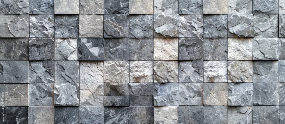 Poster Background of gray stone tiles forming a seamless mosaic wall pattern ideal for use as a copy space image
