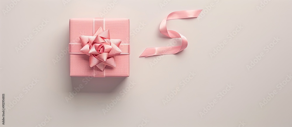 Poster a pink gift box displayed from above on a blank white backdrop with ample copy space image