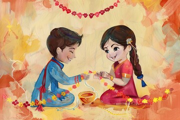 Indian holiday greeting card for Raksha Bandhan, Generative AI.