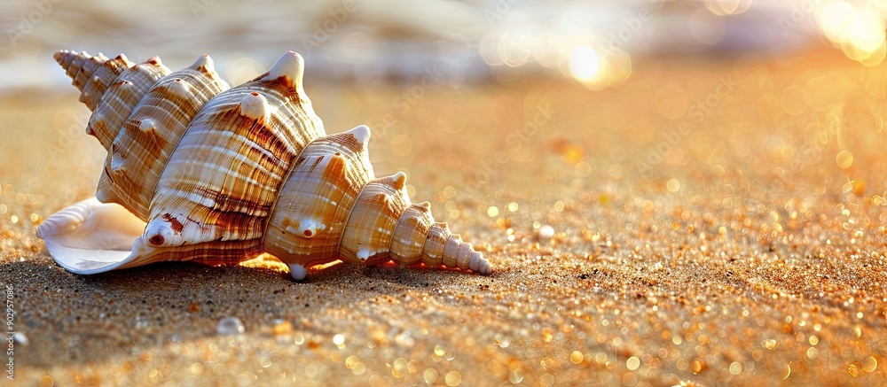 Aufkleber seashell on a sandy beach with ample copy space image