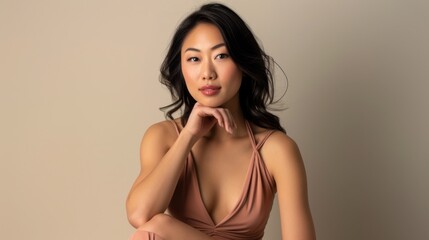 An Asian woman in a stylish dress