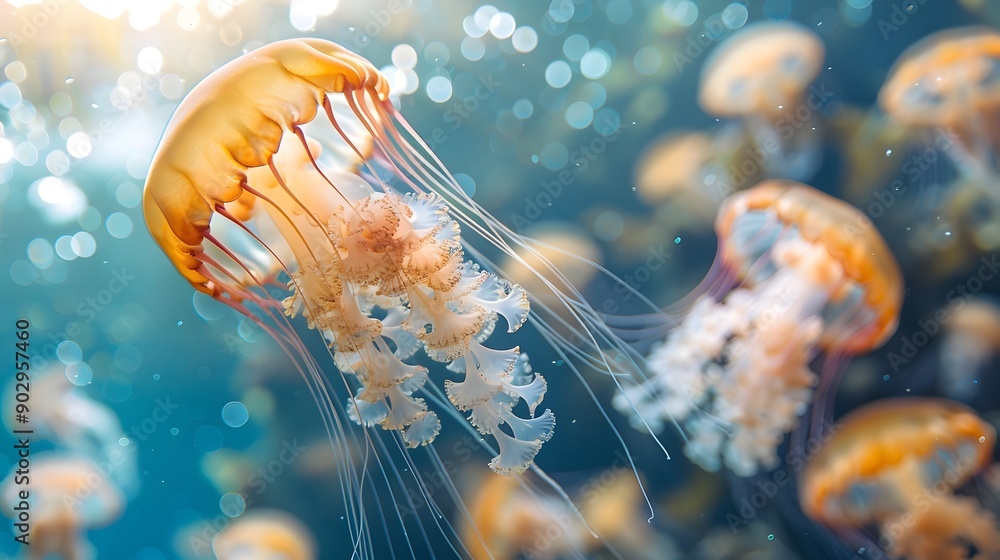 Canvas Prints Vibrant Jellyfish Drifting in Sunlit Underwater Seascape