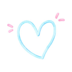 Watercolor Blue Heart line, cute, love, valentine