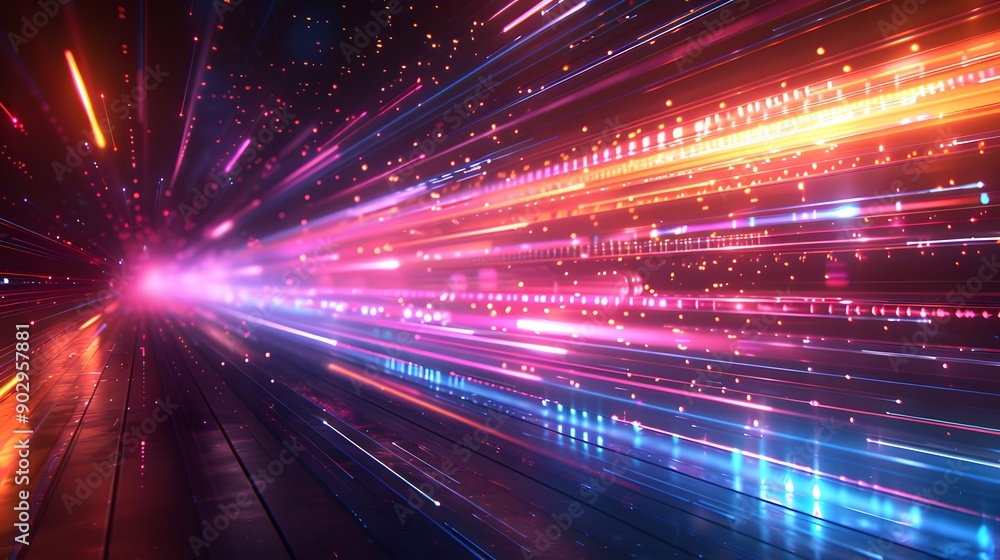 Aufkleber dynamic burst of colorful light trails in a futuristic setting