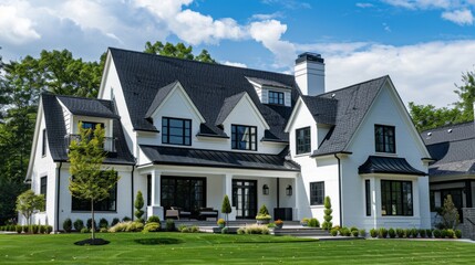 beautiful American style house with a blue sky