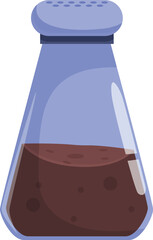 Glass salt shaker containing ground pepper standing on white background