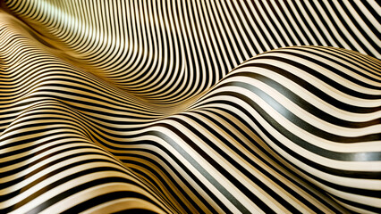 Hypnotic Depth: Mesmerizing Black and White Abstract Waves in Op Art Design. Digital Artwork of an Intricate Pattern of Black and White Waves, Ideal for use as a Wallpaper, Backdrop, Design Element