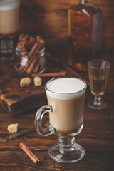 Irish coffee in drinking glass