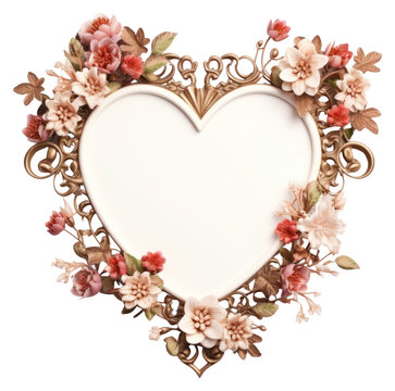 PNG Floral Heart design frame vintage flower heart white background.