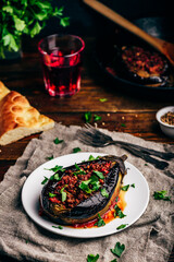 Eggplant stuffed with ground beef and tomatoes