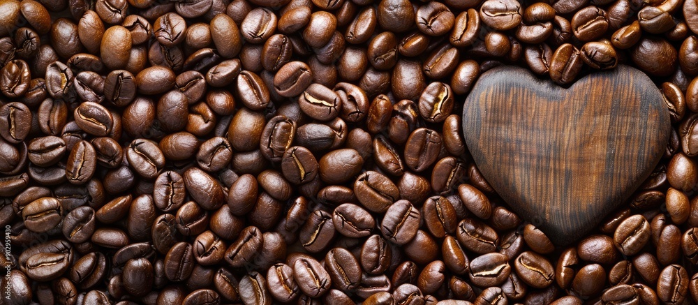 Poster an image featuring a heart surrounded by freshly roasted coffee beans offering ample space for addin
