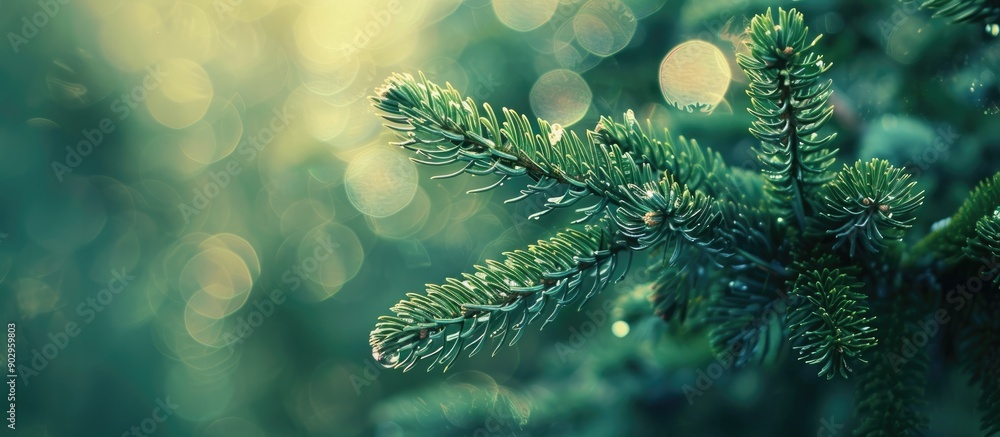Poster fir tree branch with soft focus ideal for christmas themed poster or social media featuring a nature