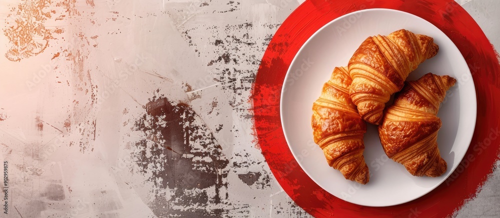 Aufkleber Plate with croissants and a red circle in the background for copy space image
