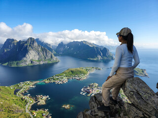 Majestic View Over Lofoten Islands During Bright Sunny Day, Reinebringen Lofoten Norway