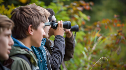 Obraz premium Kids Exploring Nature with Binoculars