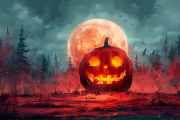 Illustrations that capture the eerie and dark atmosphere of Halloween night. Visuals can include spooky pumpkins with carved faces, a dark and misty environment, haunted houses, and creepy decoration