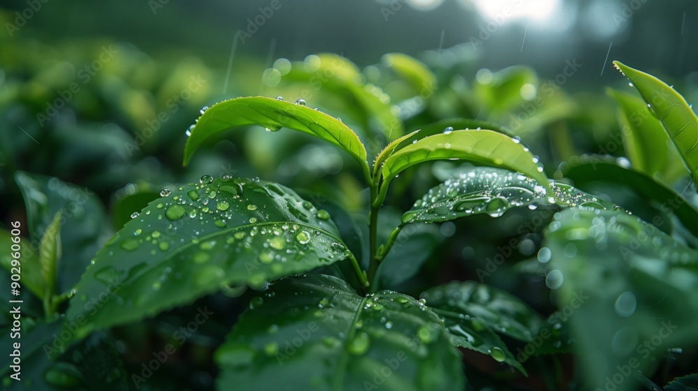 Poster sensors collect data from lush tea bushes in a rainy environment, enhancing agricultural practices f