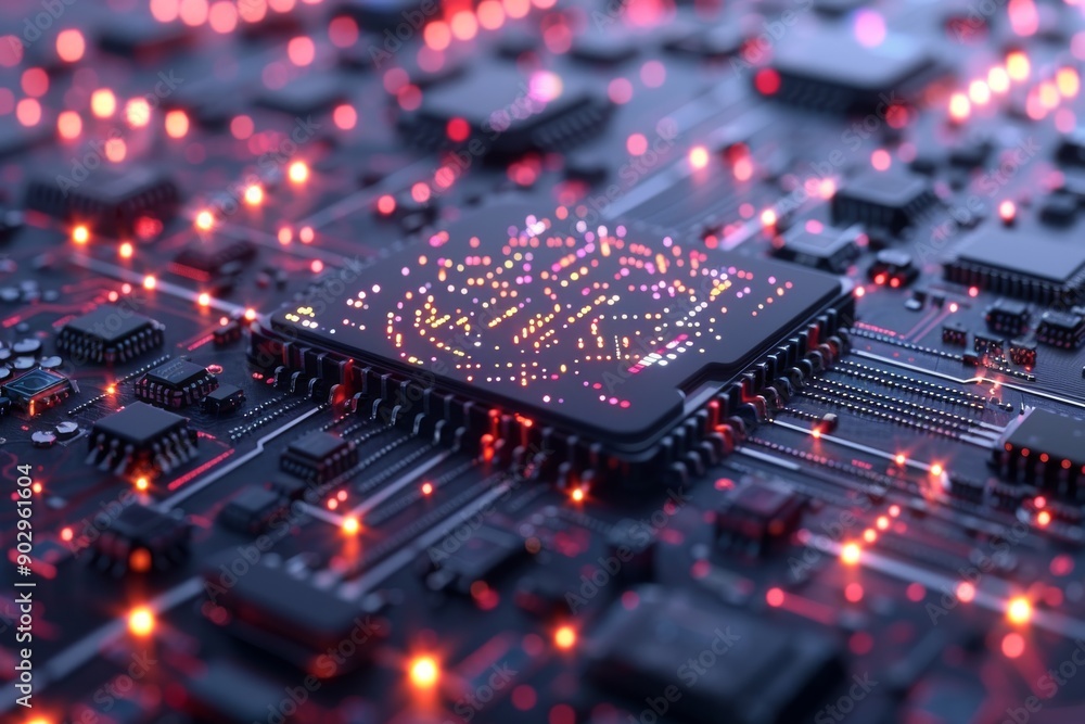Aufkleber digital brain circuitry on a dark background representing technological intelligence and innovation.