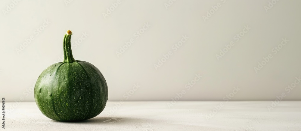 Wall mural Singular green squash on a blank backdrop with ample copy space image