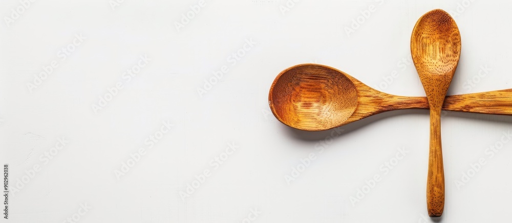 Poster Isolated on a white backdrop a wooden spoon is displayed with ample copy space image