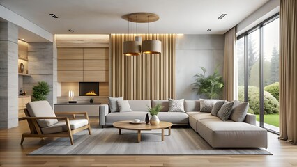 A Minimalist Haven: A Serene Living Room with Muted Tones and Natural Textures  AI Generated