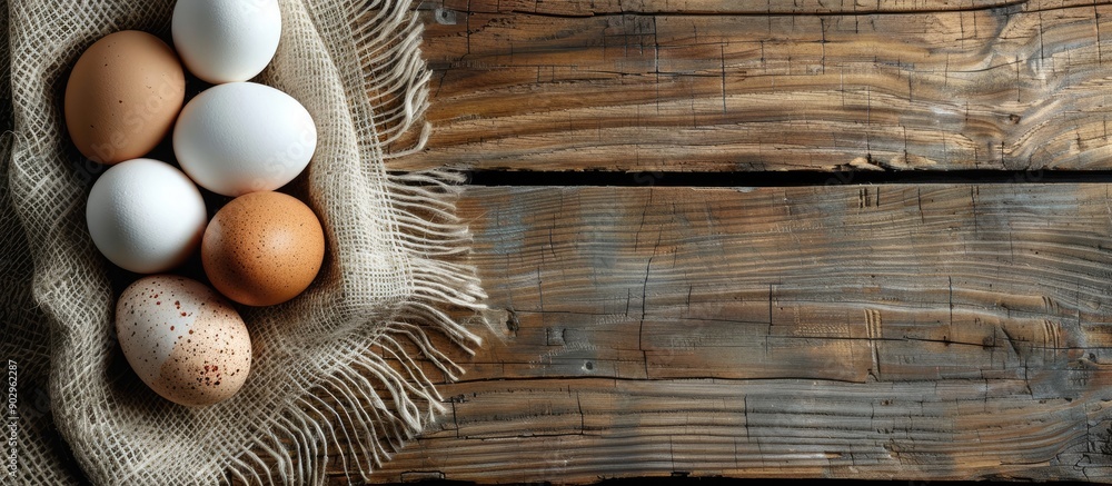 Poster wooden background with copy space image featuring eggs