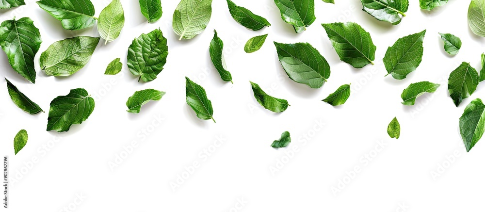 Poster green leaves creatively arranged on a white background with clipping paths perfect for a nature them
