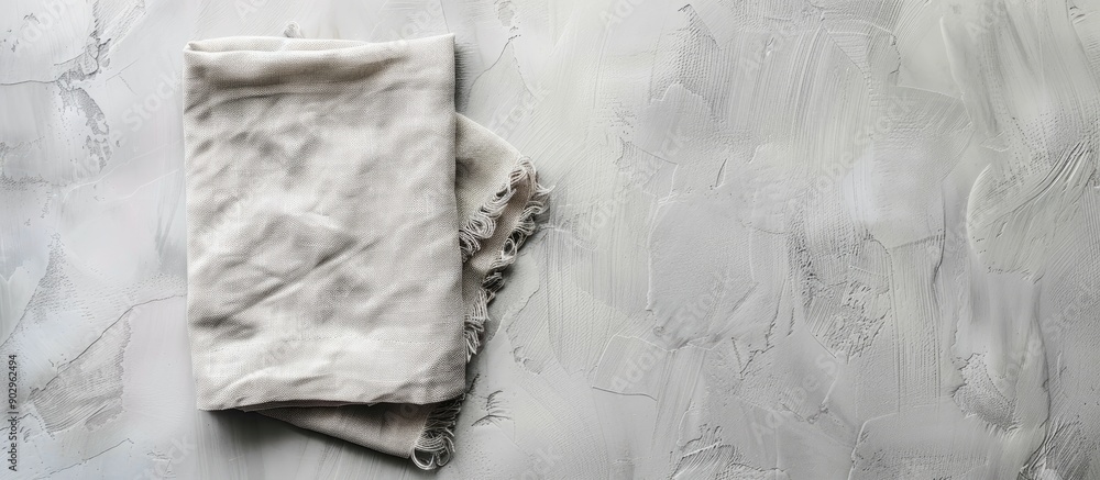 Leinwandbilder View from above of a gray kitchen napkin placed on a table background perfectly folded with an area for text or design in a minimalistic flat lay style. Creative banner. Copyspace image