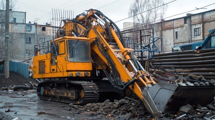A refurbished construction machine being tested in the yard