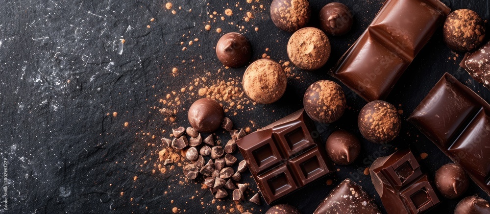 Aufkleber japanese gourmet chocolates with a soft cocoa dusting on a black backdrop featuring copy space image