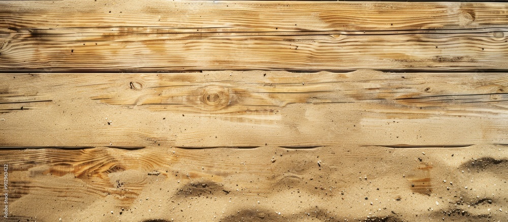 Poster sand background with copy space image showcasing wooden planks board