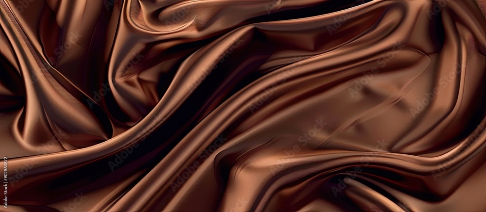 Poster sleek brown satin silk fabric with elegant waves abstract backdrop design with copy space image incl
