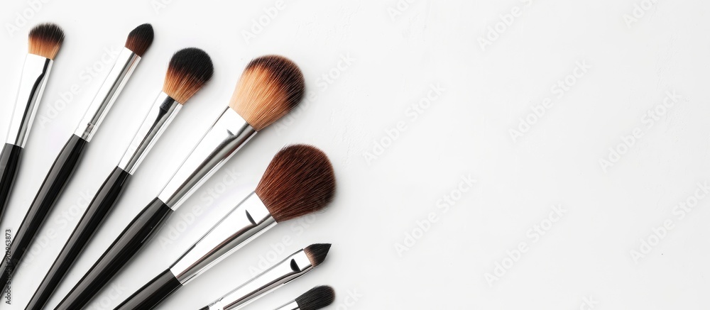 Poster professional makeup brushes set isolated on a white background with copy space image available