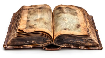 Ancient Open Book with Weathered Pages and Leather Binding
