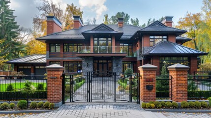 Stunning Modern Mansion With Expansive Gardens and Elegant Architecture in Autumn