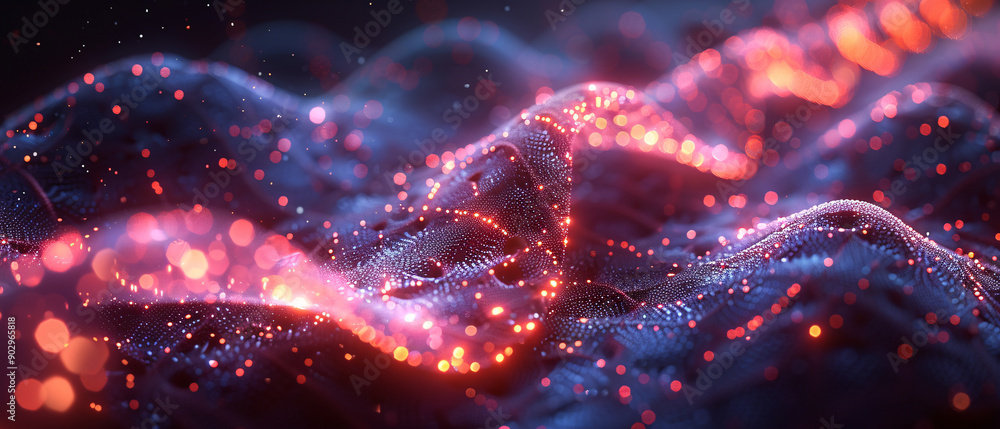 Poster Abstract Red and Blue Glowing Particle Waves Background