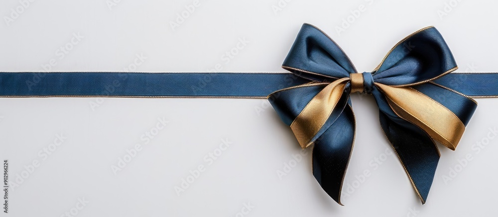 Poster an elegant bow in shades of blue and gold set against a pristine white backdrop perfect for a copy s