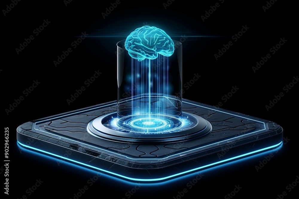 Aufkleber blue brain hologram on a digital interface showcasing advanced technology and artificial intelligenc