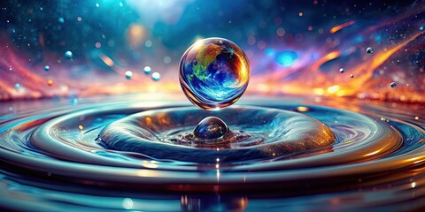 Abstract image of a universe made of breathtaking drop of water, water, drop, universe, abstract, space, blue, nature, beauty